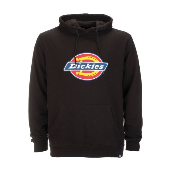 Upptäck Dickies Icon Logo Hoodie i Svart, en klassisk herrhoodie med den ikoniska Dickies-logotypen, framficka och en bekväm huva.